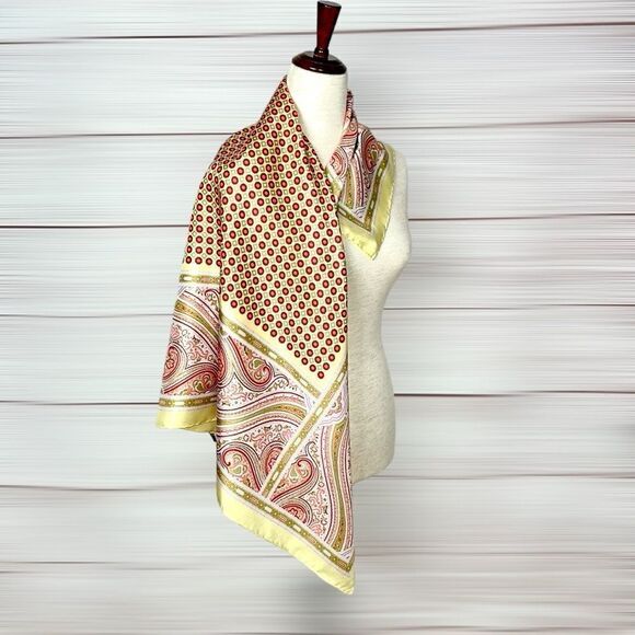 Liberty Silk Twill Yellow Red Paisley Red Square Scarf Hand Rolled Italy - Picture 2 of 13